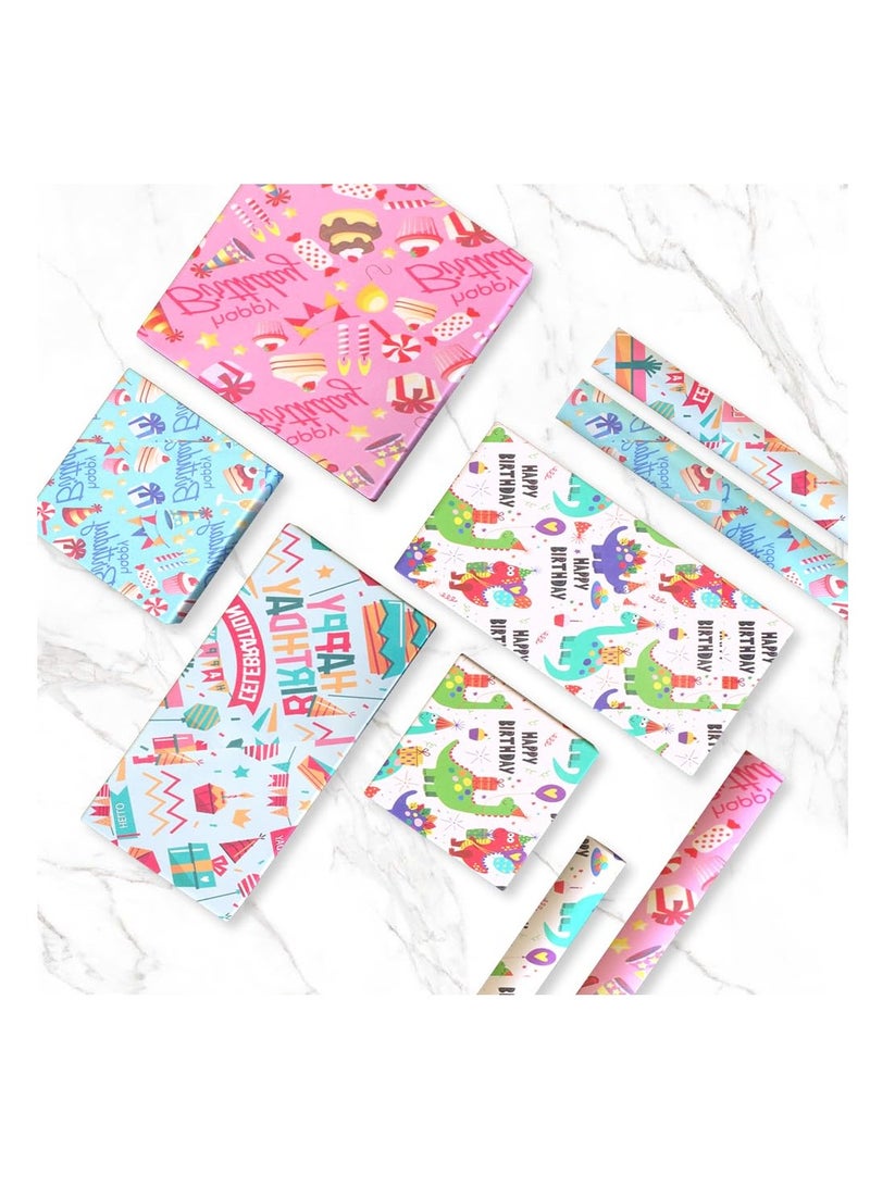 KASTWAVE 20Pcs Gift Wrapping Papers, 4 Types Birthday Wrapping Paper Sheets, Recyclable Gift Wrap, Cake Dinosaur Candy Print Design Wrapping Paper for Wedding Party Kids - Image 5