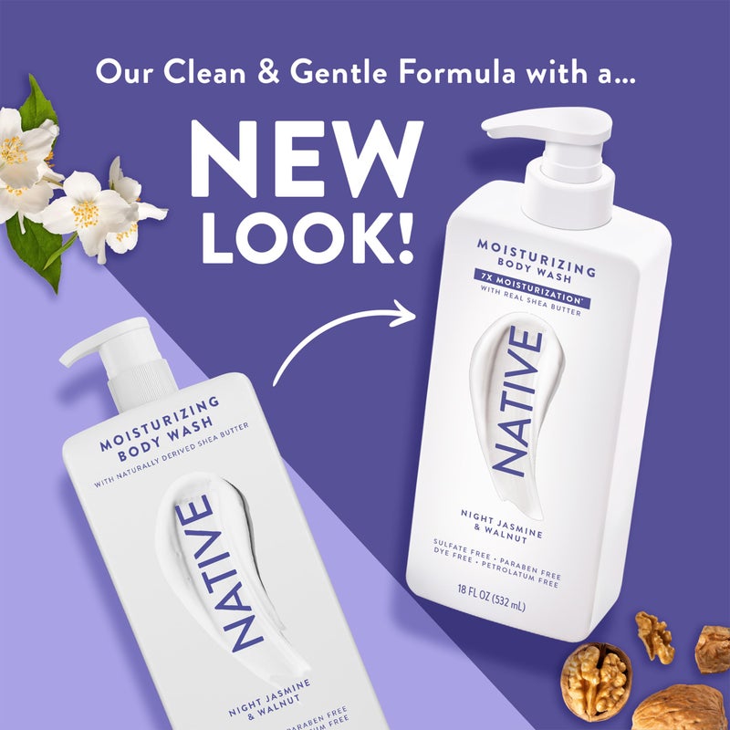 Native Moisturizing Body Wash Contains Naturally Derived Ingredients | For Women & Men, Sulfate, Paraben, & Dye Free Leaving Skin Soft and Hydrated | Night Jasmine & Walnut 18 oz - Image 4