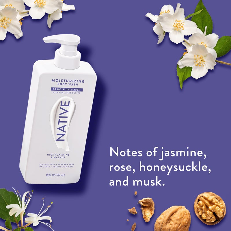 Native Moisturizing Body Wash Contains Naturally Derived Ingredients | For Women & Men, Sulfate, Paraben, & Dye Free Leaving Skin Soft and Hydrated | Night Jasmine & Walnut 18 oz - Image 2
