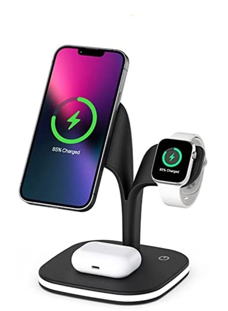 Captaintech 5 in 1 Wireless Charging Station, 15W Fast Charging Pad，compatible with Apple Watch / iPhone, Compatible Multiple Device Charger Night Table lamp Stand - Image 1