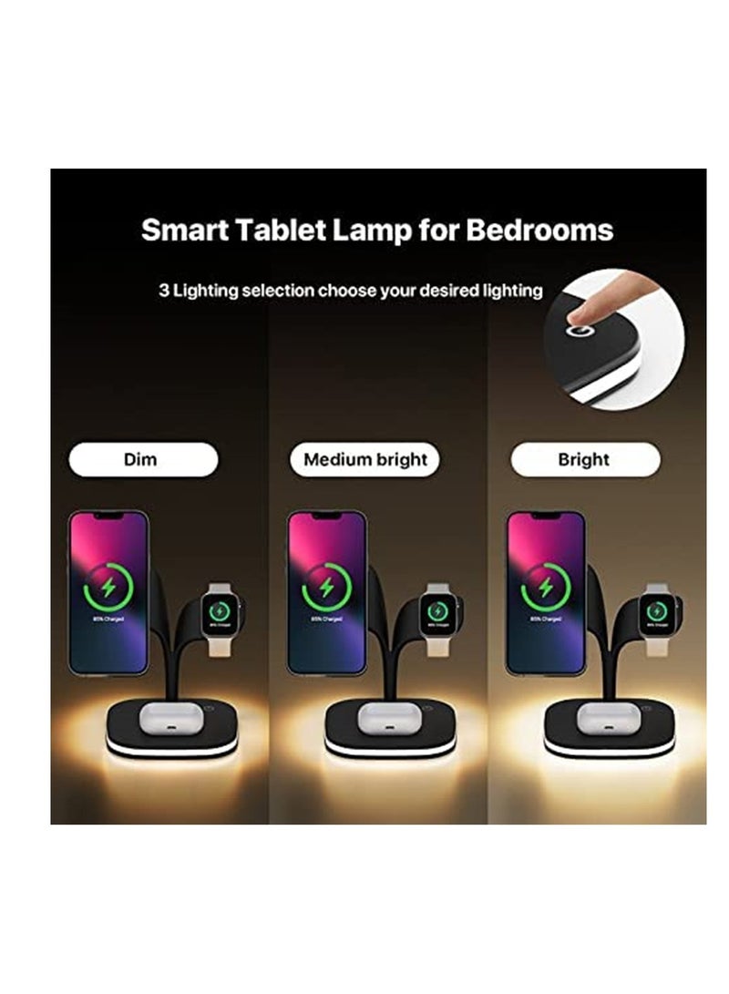 Captaintech 5 in 1 Wireless Charging Station, 15W Fast Charging Pad，compatible with Apple Watch / iPhone, Compatible Multiple Device Charger Night Table lamp Stand - Image 3
