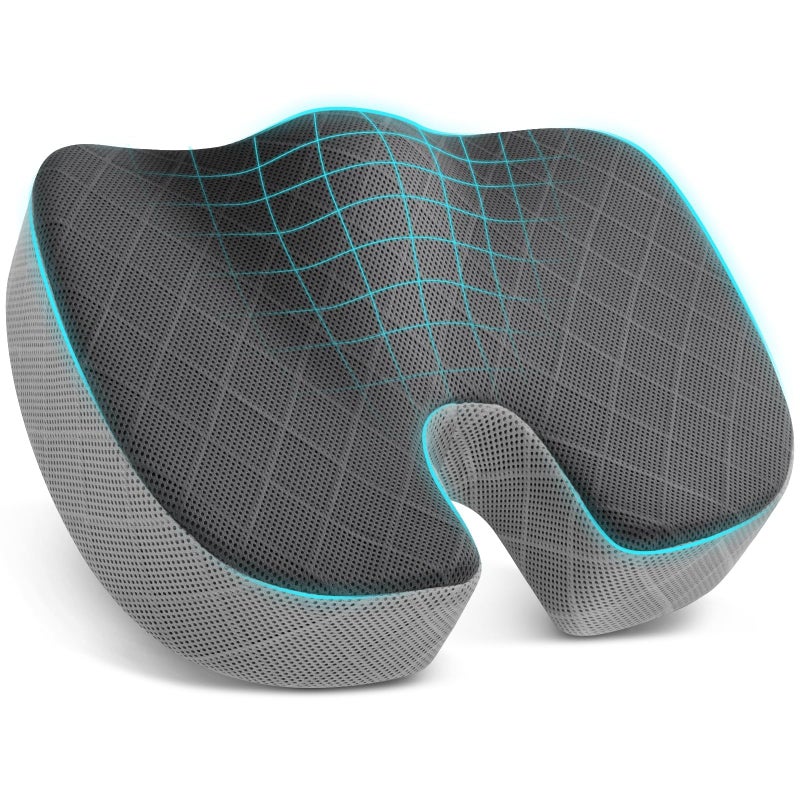 TushGuard OfficeCar Seat Cushion NonSlip Sciatica Back Coccyx Tailbone Pain Relief Chair Pad Memory Foam Butt Pillow for Computer Desk Wheelchair Driving BlackGrey