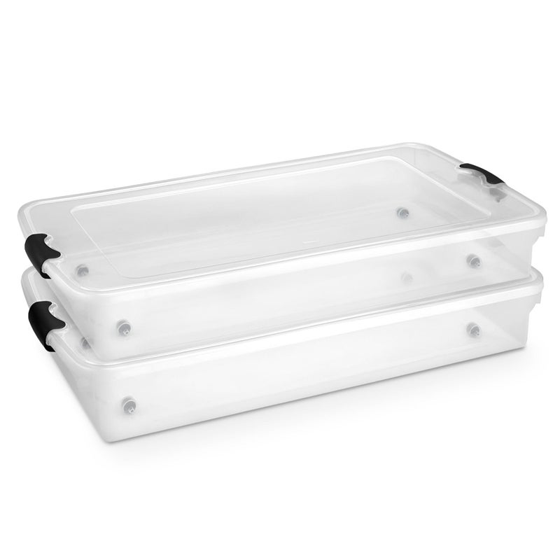 homz HOMZ 2Pack Under Bed Storage Clear Plastic Containers with Lids 60 Quart Gray Latch  Stackable Underbed Organizer Bins for Shoes Bags Clothes and Towels 