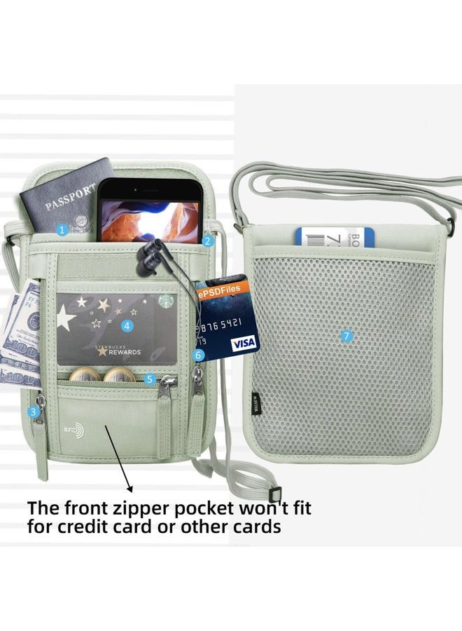 WALNEW Passport Holder Neck Pouch Travel Neck Wallet with RFID Blocking – 7 Pockets with Adjustable Neck Strap to Keep Your Passport Document and Credit Card Safe, Light Gray Green, Rfid Wallet - Image 5