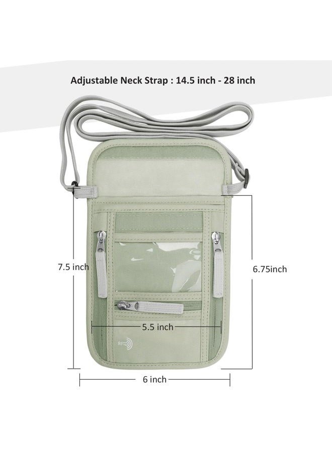 WALNEW Passport Holder Neck Pouch Travel Neck Wallet with RFID Blocking – 7 Pockets with Adjustable Neck Strap to Keep Your Passport Document and Credit Card Safe, Light Gray Green, Rfid Wallet - Image 2
