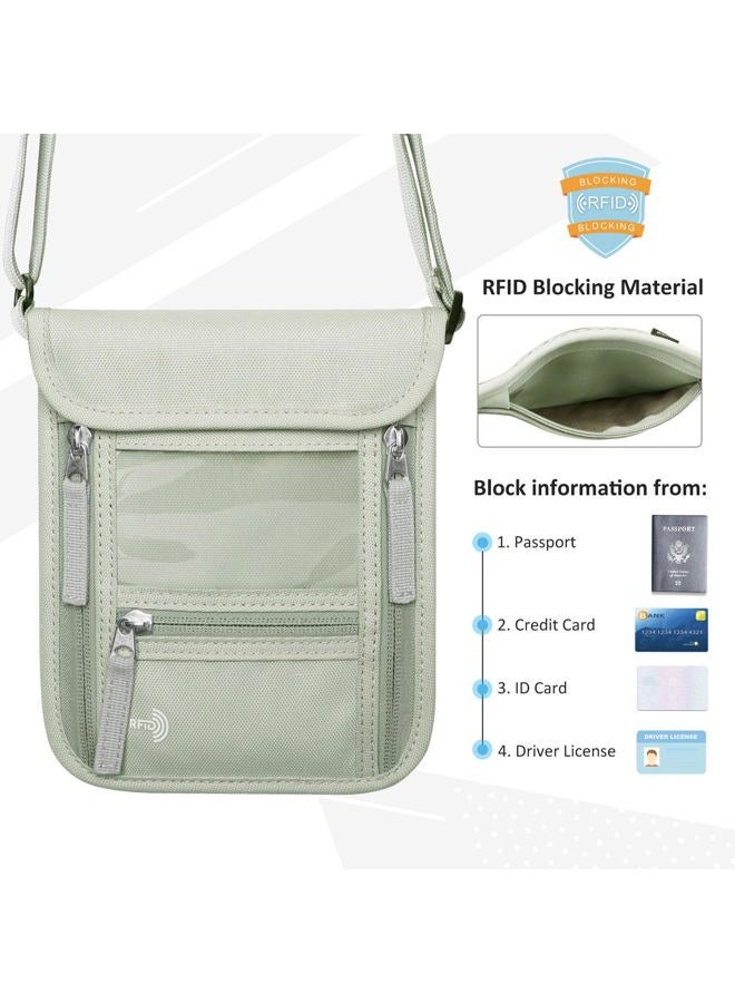 WALNEW Passport Holder Neck Pouch Travel Neck Wallet with RFID Blocking – 7 Pockets with Adjustable Neck Strap to Keep Your Passport Document and Credit Card Safe, Light Gray Green, Rfid Wallet - Image 3