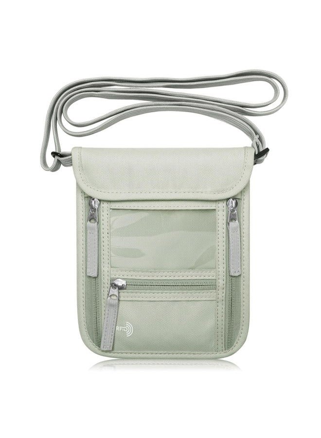 WALNEW Passport Holder Neck Pouch Travel Neck Wallet with RFID Blocking – 7 Pockets with Adjustable Neck Strap to Keep Your Passport Document and Credit Card Safe, Light Gray Green, Rfid Wallet - Image 1