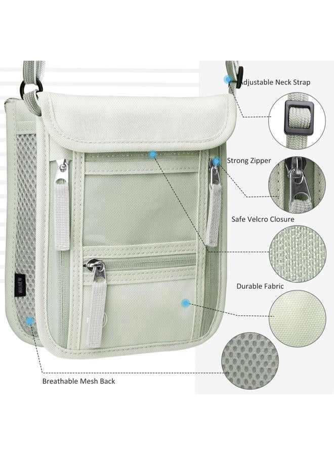 WALNEW Passport Holder Neck Pouch Travel Neck Wallet with RFID Blocking – 7 Pockets with Adjustable Neck Strap to Keep Your Passport Document and Credit Card Safe, Light Gray Green, Rfid Wallet - Image 4