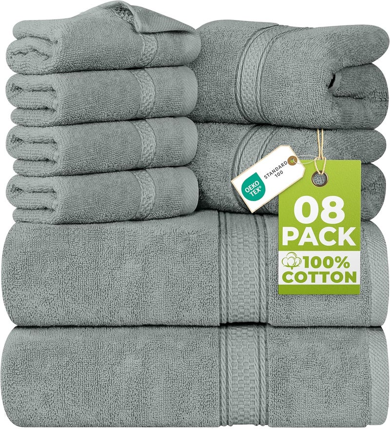 Utopia Towels 8-Piece Premium Towel Set, 2 Bath Towels, 2 Hand Towels, and 4 Wash Cloths, 600 GSM 100% Ring Spun Cotton Highly Absorbent Towels for Bathroom, Gym, Hotel, and Spa (Cool Grey) - Image 1