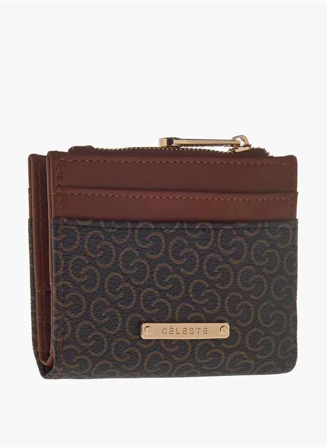 سيليست Womens Monogram Print Bi-Fold Wallet With Flap Closure