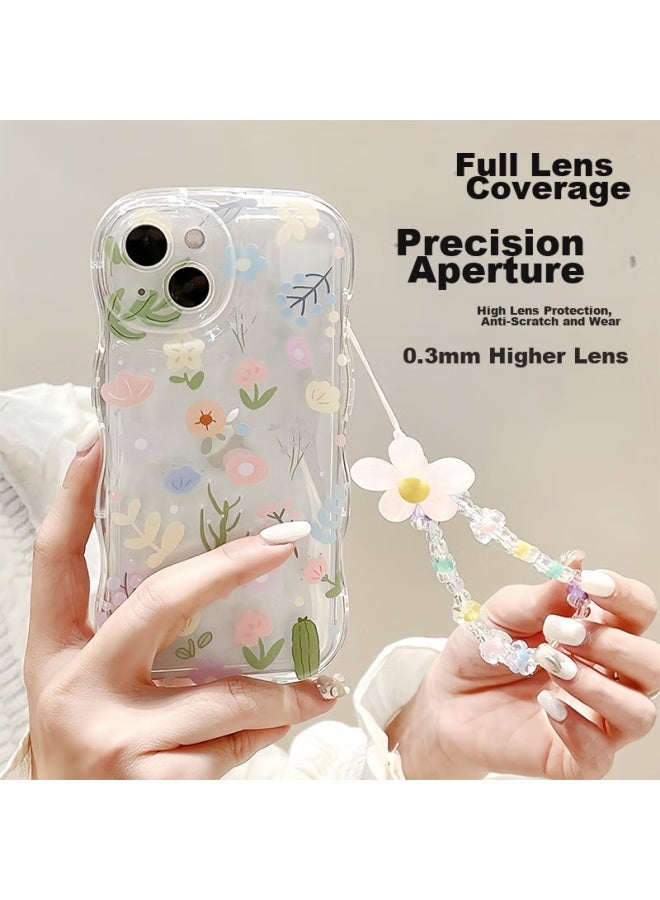 Sehan Shihan, Suitable For Apple 15 Plus Phone Case With Handle And Chain, Iphone 15 Plus Protective Cover, Airbag Corners, Shockproof, Transparent, Small Floral Pattern, Lanyard, High-end Feel, Women's Style - Image 1