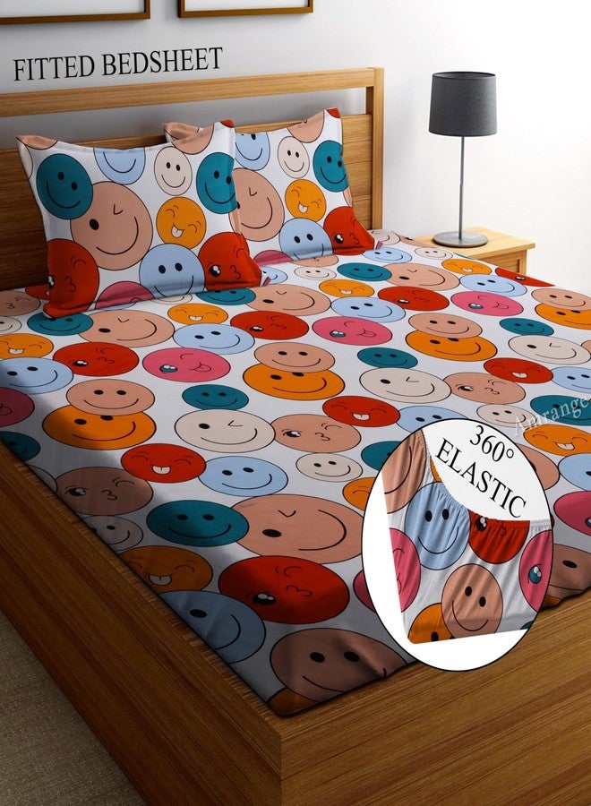 Amrange® Premium Glace Cotton King Size Elastic Fitted Bedsheet with Two Pillow Covers, 72x78x8 Inches (Smile) - Image 2