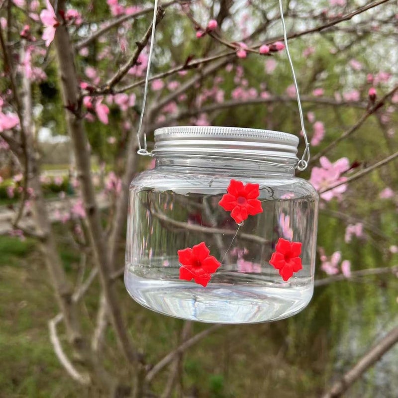 woobles Mason Jar Hummingbird Feeder with 3 Ports for Outdoors Hanging Yard Garden Decoration, Little Bird Wild Birds Feeding Jar with Flower Feeding Ports, Portable Clear Reservoir Design 500ml (Clear) - Image 4