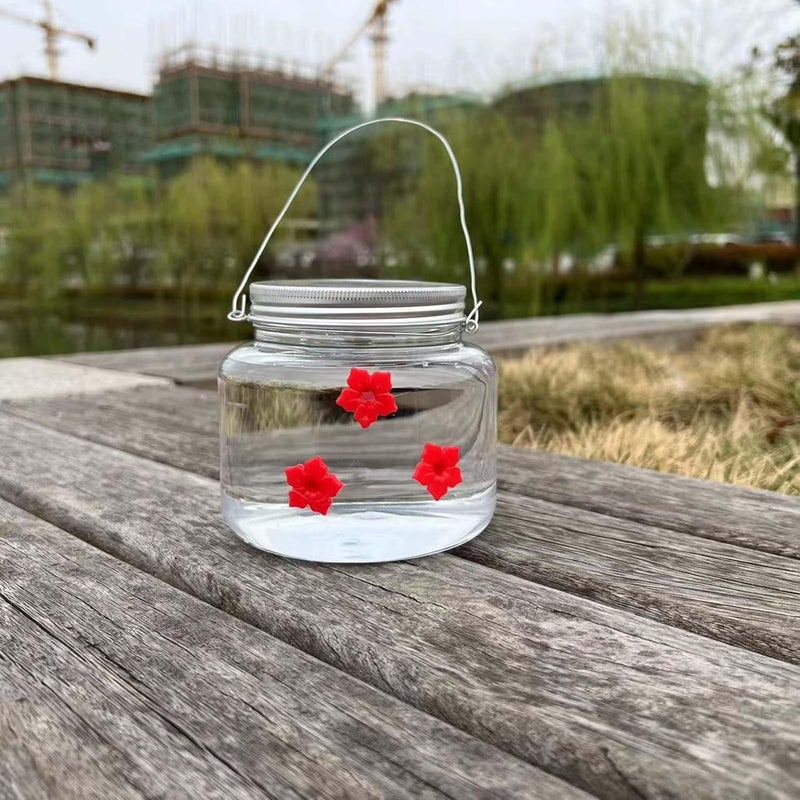 woobles Mason Jar Hummingbird Feeder with 3 Ports for Outdoors Hanging Yard Garden Decoration, Little Bird Wild Birds Feeding Jar with Flower Feeding Ports, Portable Clear Reservoir Design 500ml (Clear) - Image 5