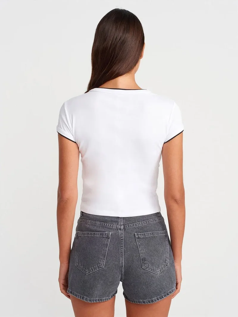 ديلفين Dilvin Women's Slim Fit Cotton Crop T-Shirt