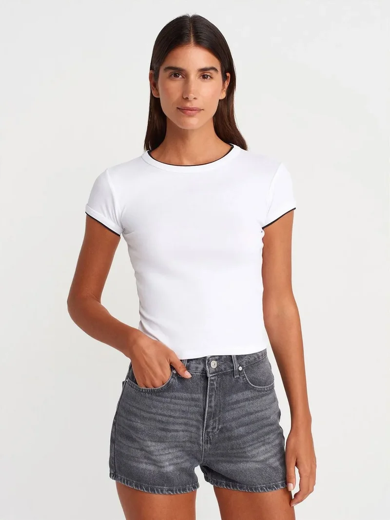 ديلفين Dilvin Women's Slim Fit Cotton Crop T-Shirt
