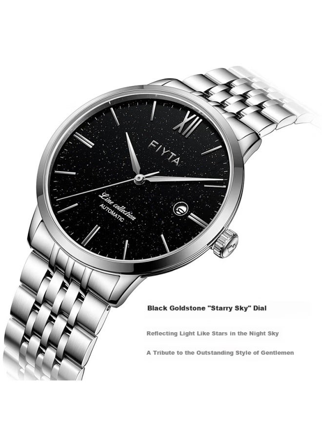 Fiyta Fengzhi Series "starry Sky" Black Dial Steel Strap Ultra-thin Mechanical Men's Watch Mall Edition Holiday Gift For Men - Image 2