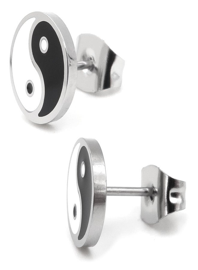 Steelmeup Stainless Steel Black White Yin Yang Post Stud Earrings 8mm - Image 1