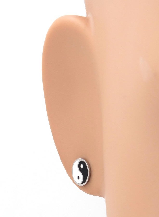 Steelmeup Stainless Steel Black White Yin Yang Post Stud Earrings 8mm - Image 2