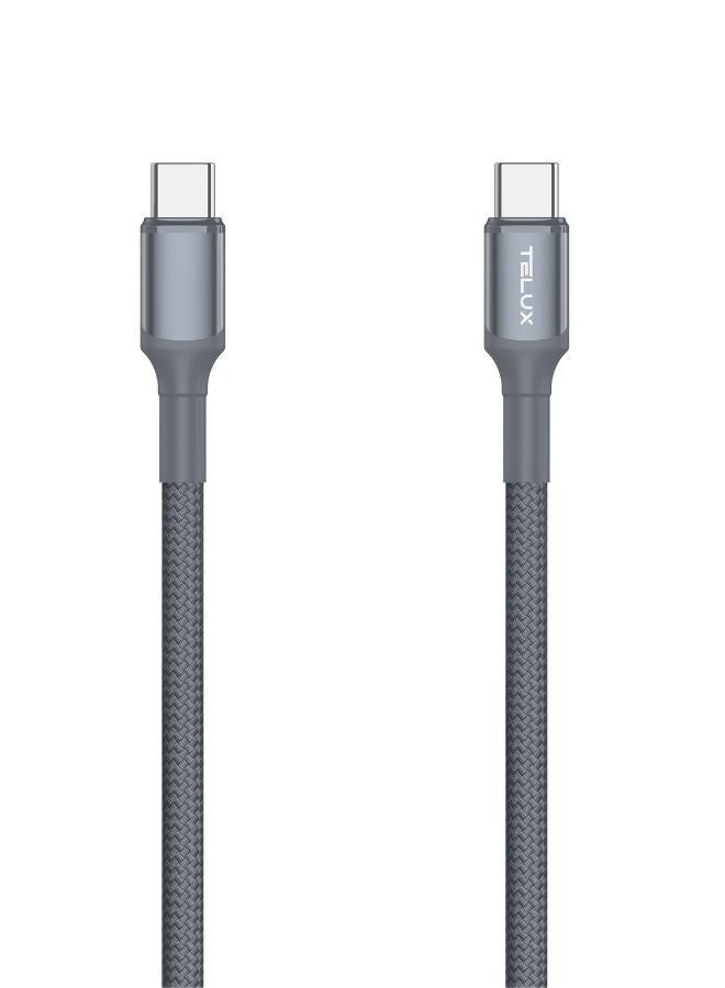 TELUX FLEXIX USB-C to USB-C Braided Cable 1m, 60W PD Fast Charging, Laptop Compatible, Wear-Resistant Nylon Braid, 10000+ Bend Lifespan, 480Mbps Data Transfer, Dark Grey - Image 1