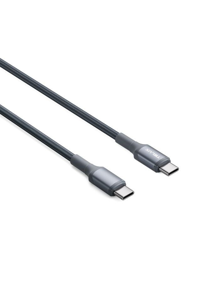 TELUX FLEXIX USB-C to USB-C Braided Cable 1m, 60W PD Fast Charging, Laptop Compatible, Wear-Resistant Nylon Braid, 10000+ Bend Lifespan, 480Mbps Data Transfer, Dark Grey - Image 2