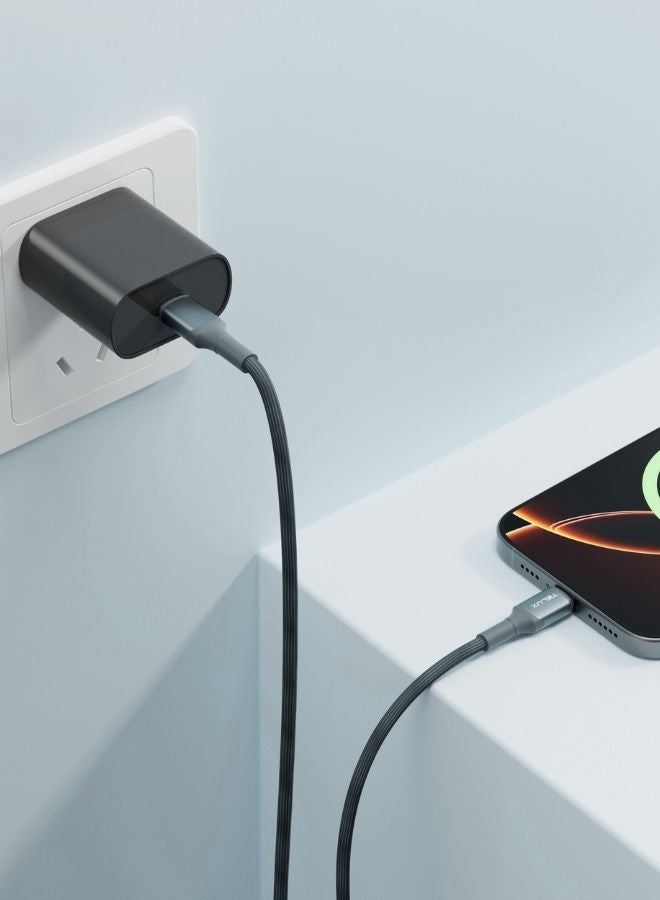 TELUX FLEXIX USB-C to USB-C Braided Cable 1m, 60W PD Fast Charging, Laptop Compatible, Wear-Resistant Nylon Braid, 10000+ Bend Lifespan, 480Mbps Data Transfer, Dark Grey - Image 5