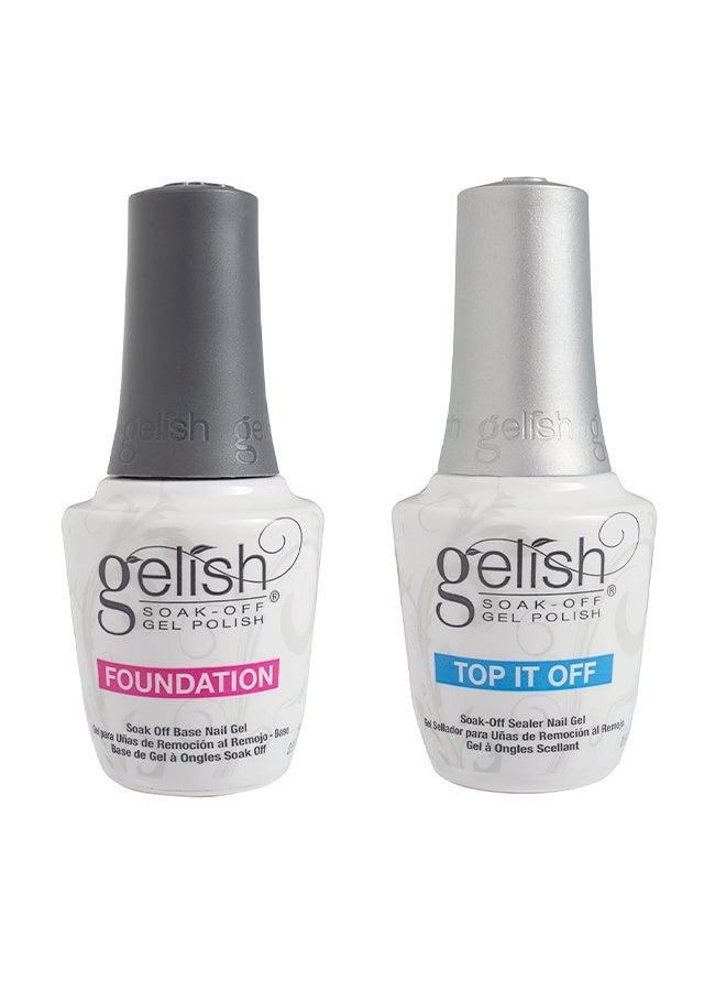 Gelish No Wipe Top Coat Base Coat Soak Off UV LED Drying Long Lasting Shiny Nail Varnish Set - Image 2
