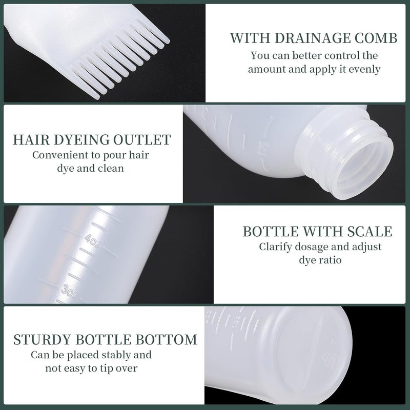 OffyBird 3 Pcs Hair Oil Applicator Comb Bottle for Hair Dye, Oiling, and Scalp Treatment - Graduated Scale Color Applicator Bottle for Hair Coloring, Oil Root Comb Applicator Bottle (White) - Image 2