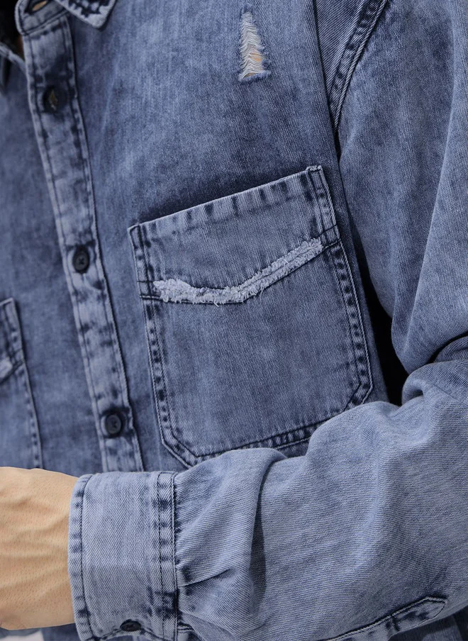 The Souled Store  The Souled Store Men's Regular Fit Denim Blue Shirt  | Best Price UAE