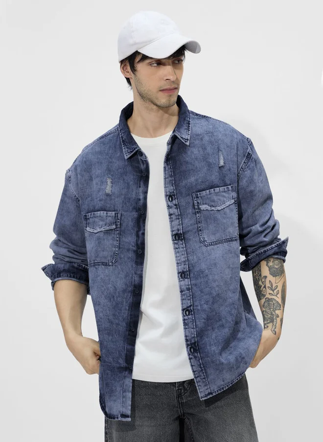 The Souled Store Men's Regular Fit Denim Blue Shirt