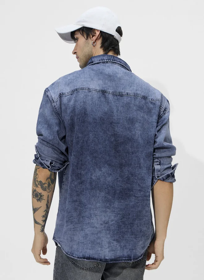 The Souled Store  The Souled Store Men's Regular Fit Denim Blue Shirt  | Best Price UAE