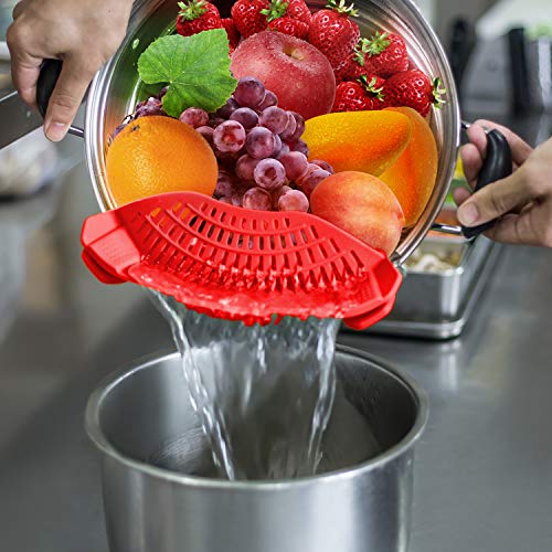 AUOON Clip On Strainer Silicone for all Pots and Pans, AUOON Pasta Strainer Clip on Food Strainer for Meat Vegetables Fruit Silicone Kitchen Colander - Image 4