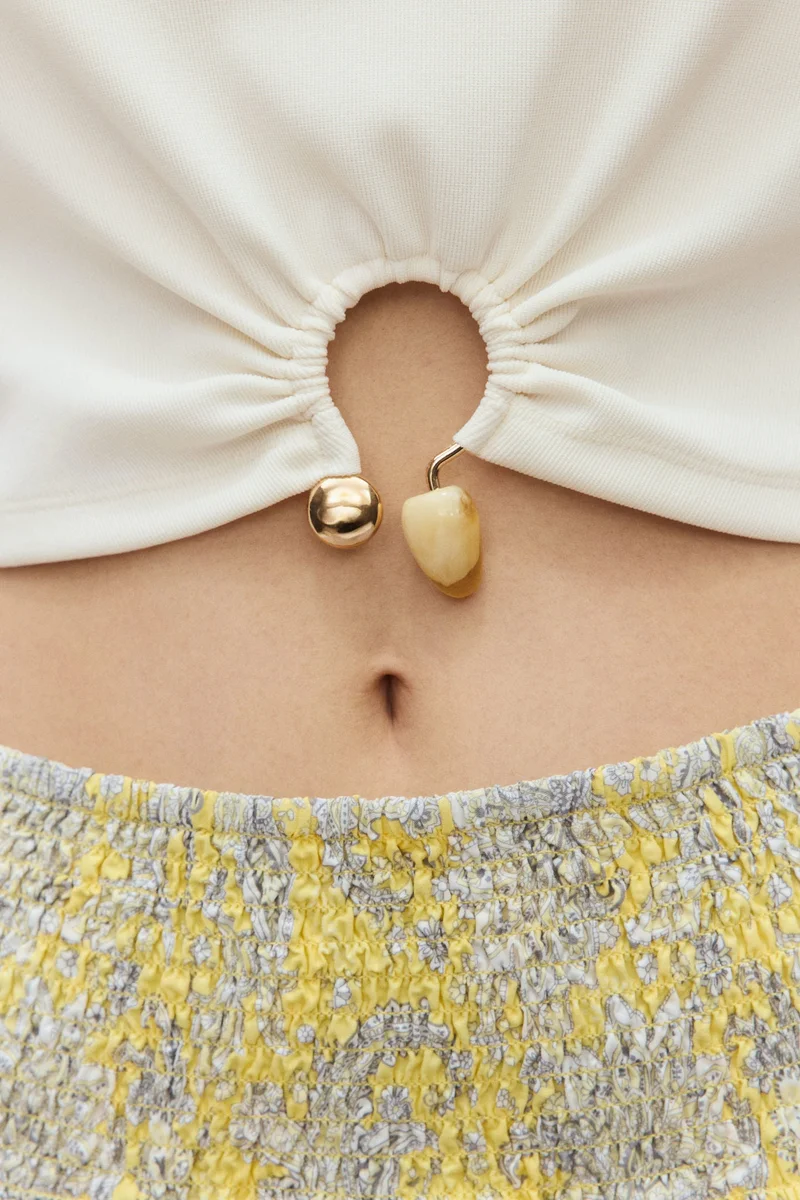 H&M Bead-detail ribbed T-shirt