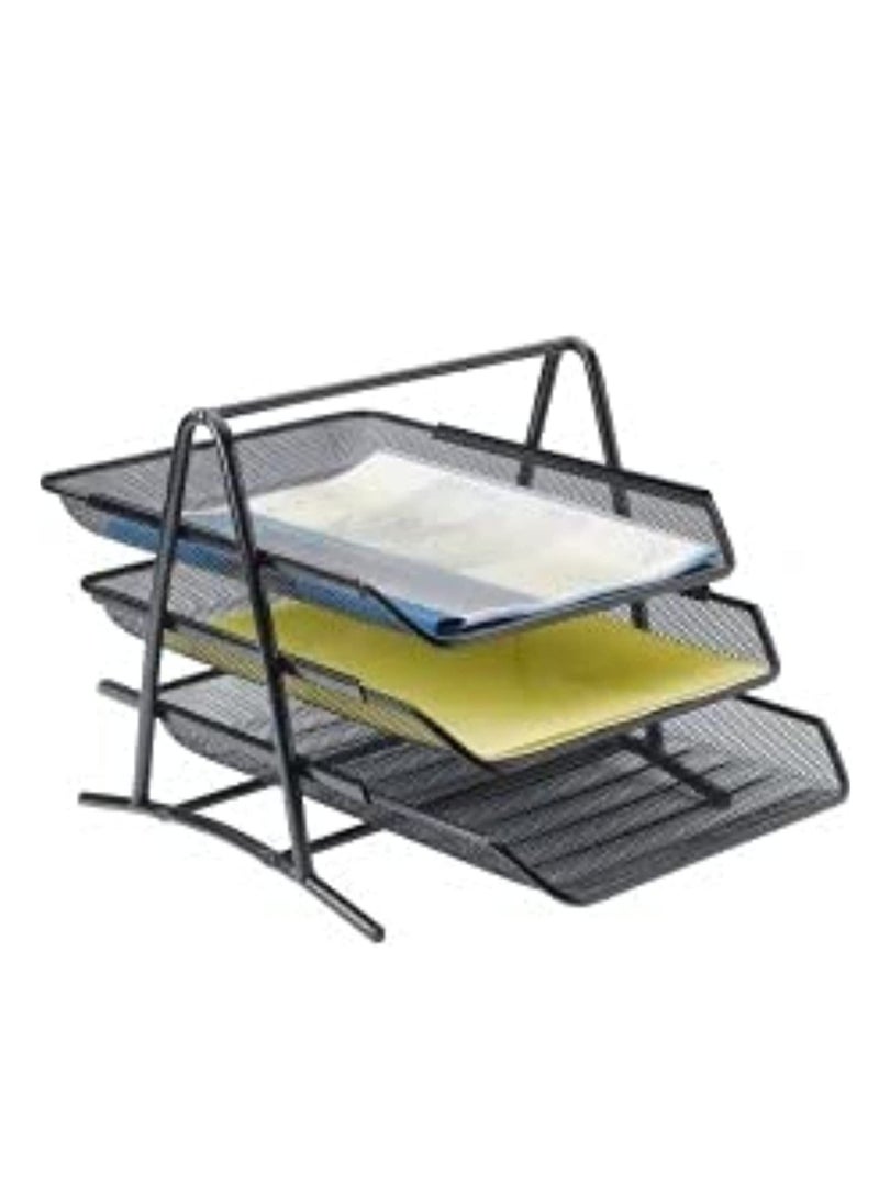 ELTRAZONE Hi-Range Desk Deposit Tray 3 Layer A4 Metal tray Office Desk Organiser Paper office Mesh Document Basket File Paper Tray Letter Organiser Holder Desktop Accessories - Image 3