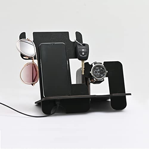 Gift Kya De GKD Wooden Desk Organizer 5 in 1 with Mobile Stand | Eco-Friendly Black Office Table Organizer | Thoughtful Gift for Men, Husband, Brother & Valentine gift for boyfriend - Image 1