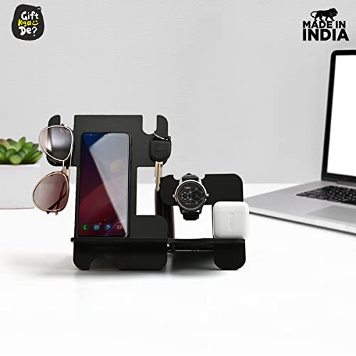 Gift Kya De GKD Wooden Desk Organizer 5 in 1 with Mobile Stand | Eco-Friendly Black Office Table Organizer | Thoughtful Gift for Men, Husband, Brother & Valentine gift for boyfriend - Image 2