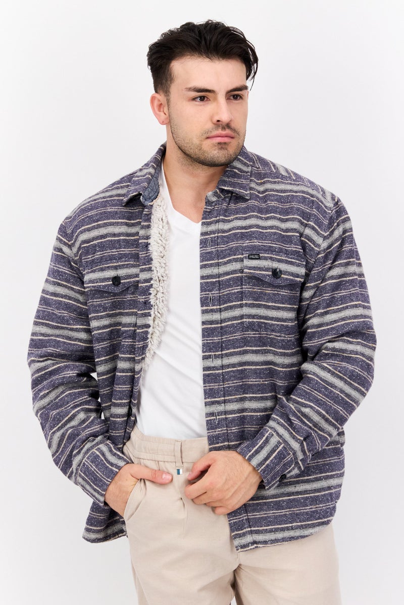 TRUE GRIT Men Stripe Jacket Shirt, Blue Combo  - Image 1