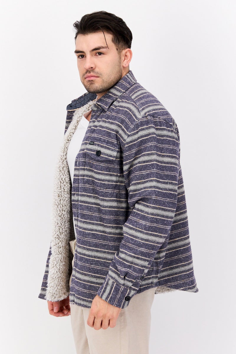 TRUE GRIT Men Stripe Jacket Shirt, Blue Combo  - Image 2