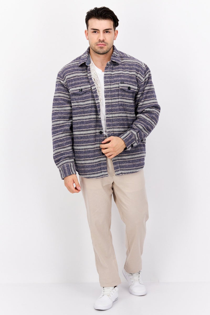 TRUE GRIT Men Stripe Jacket Shirt, Blue Combo  - Image 4