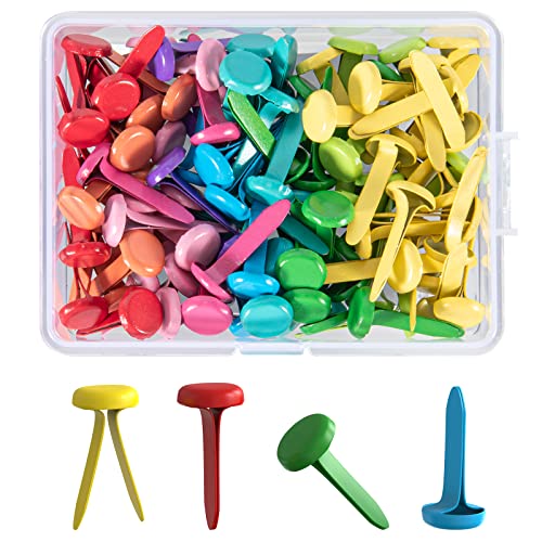 AJulyBee 100 PCS Mini Brads, 8 x 20mm Brass Fasteners in a Box, Small Metal Brad for Paper Crafts & Scrapbooking DIY, Handmade Cards(Multicolor) - Image 1
