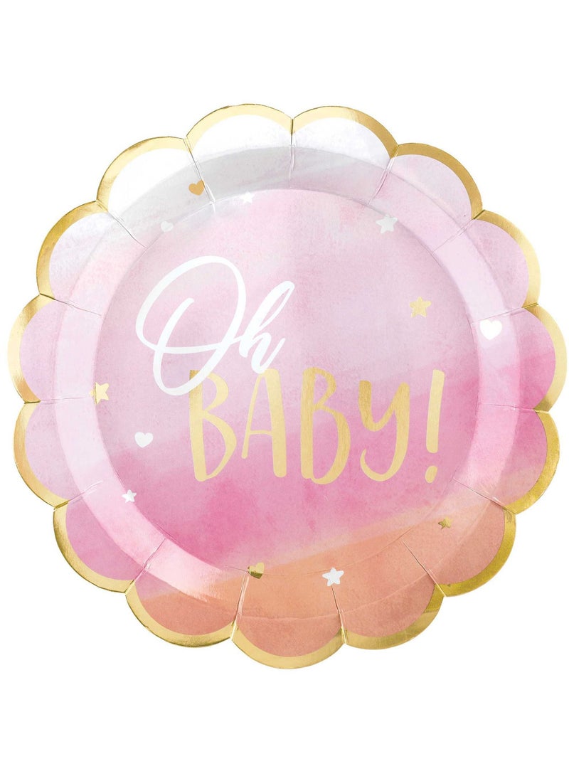 Amscan Oh Baby Girl Premium Tableware Party Supplies, Includes Plates, Cups, Cutlery, Napkins, Banner and Tablecover for 8 Guests - Image 2