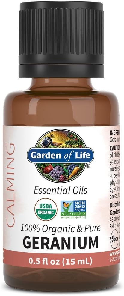 Garden of Life Garden of Life Essential Oil, Geranium 0.5 fl oz (15 mL), 100% USDA Organic & Pure, Clean,Undiluted for Diffuser,Aromatherapy,Meditation - Balance,Relaxation, Calming, Floral,Aromatic (103255) 