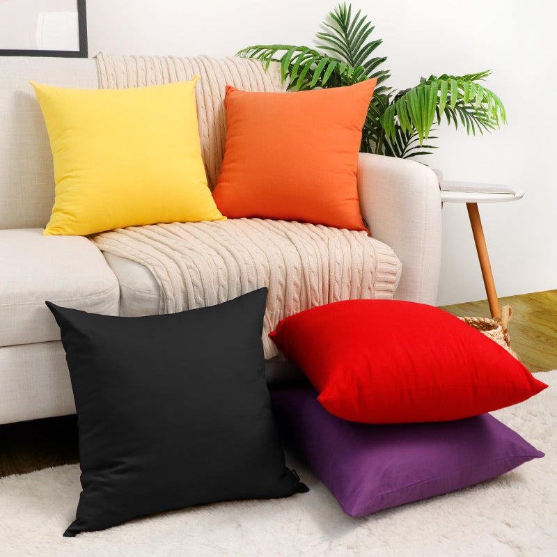 Coddsmz 6 Pack Decorative 100% Cotton Pillow Covers Square Cushion Cover Solid DIY Throw Pillowcase for Home Sofa Bedroom Black 6 Pack-18"" x 18""/45x45cm (ONLY Covers  NOT Insert) - Image 3