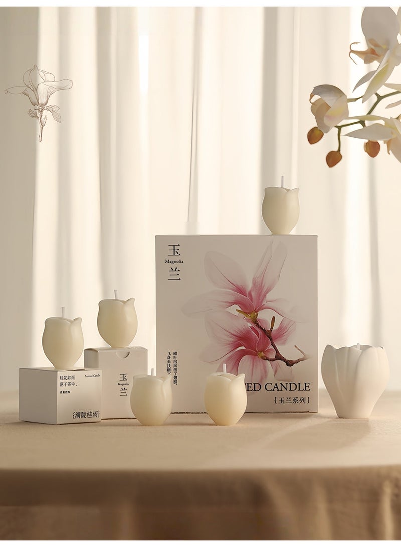7-Piece Magnolia Scented Candle Gift Set - Osmanthus Oolong Oud Agarwood Fragrances - Handmade Aromatherapy Home Decor​ - Image 2