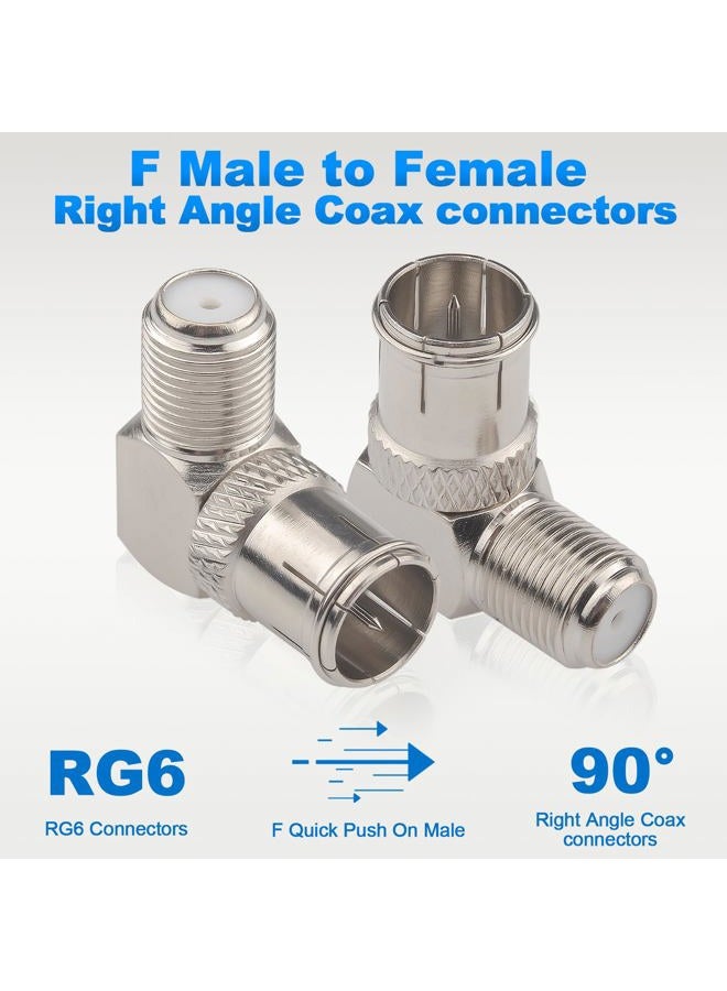 onelinkmore F Male to Female Right Angle Coax connectors Type F Adapters Push on Coaxial Quick Connect RG6 Connectors for Wall Mounted TV,Wall Plate, Cabinet, RV TV and Coaxial Cable Connection Pack of 2 - Image 4