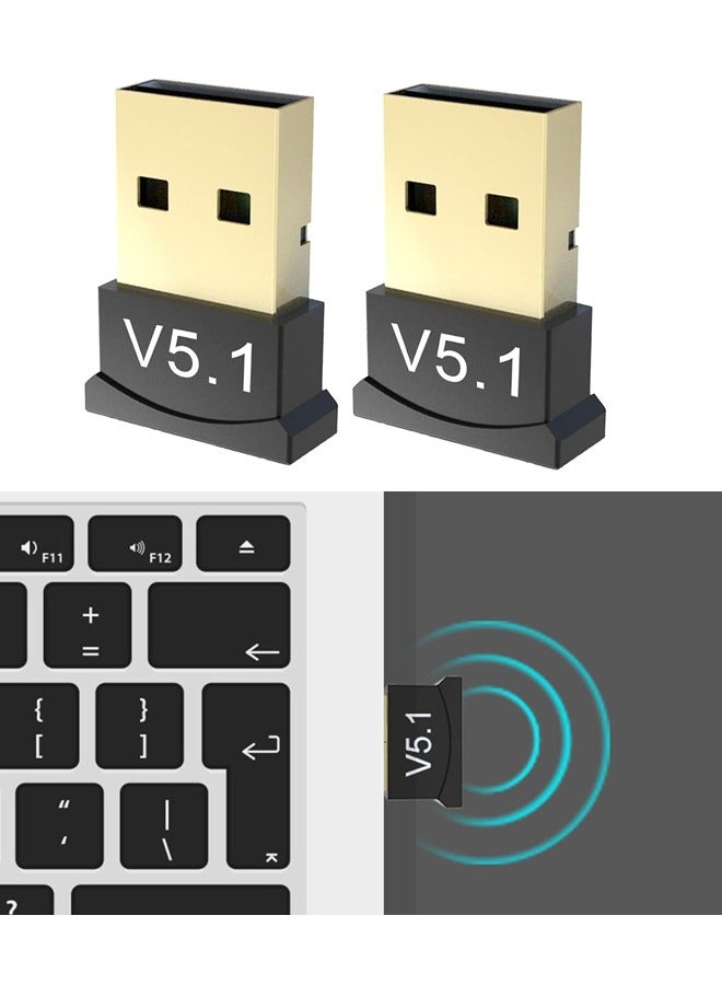 2 Pack Bluetooth Adapter for PC, USB Bluetooth Adapter 5.1 EDR, for Speaker, Mouse, Keyboard, Headphones Compatible with Win10/11 - Image 1