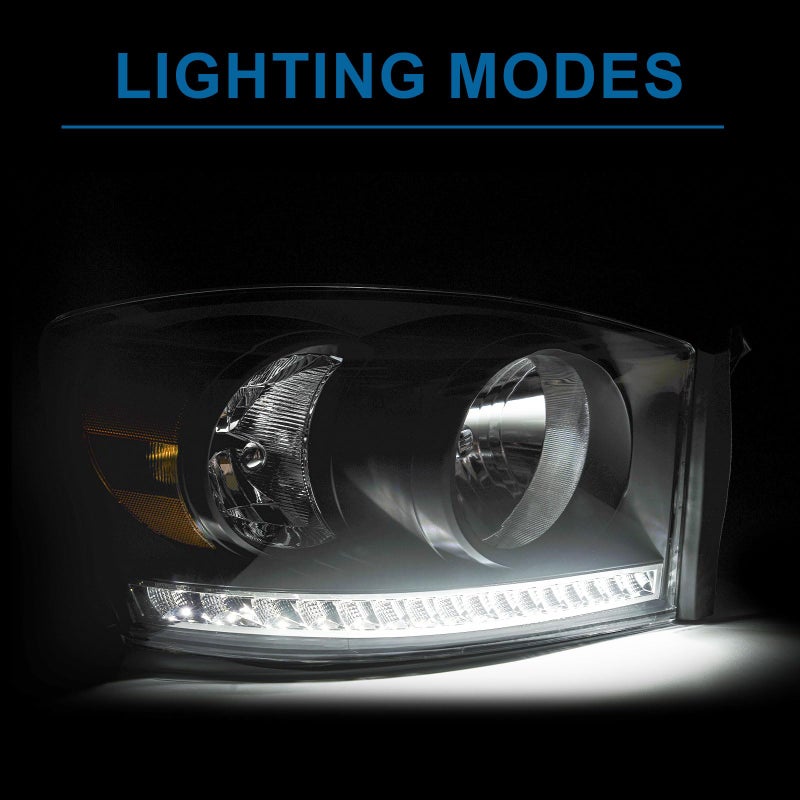 Fullux Headlights LED for 2006-2008 Dodge Ram 1500 2500 3500 LED DRL Head Lights Assembly Compatible 2007 2009 with Halogen Headlamps Amber Reflector Black Housing - Image 2