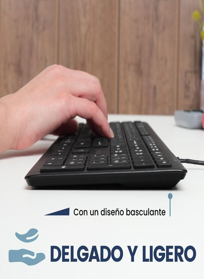 Perixx PERIBOARD-210 Teclado Full Size con Cable, diseño Ultra Delgado y teclas silenciosas, para ordenador, Laptop, PC y Escritorio, Disposición en español, Color - Image 3