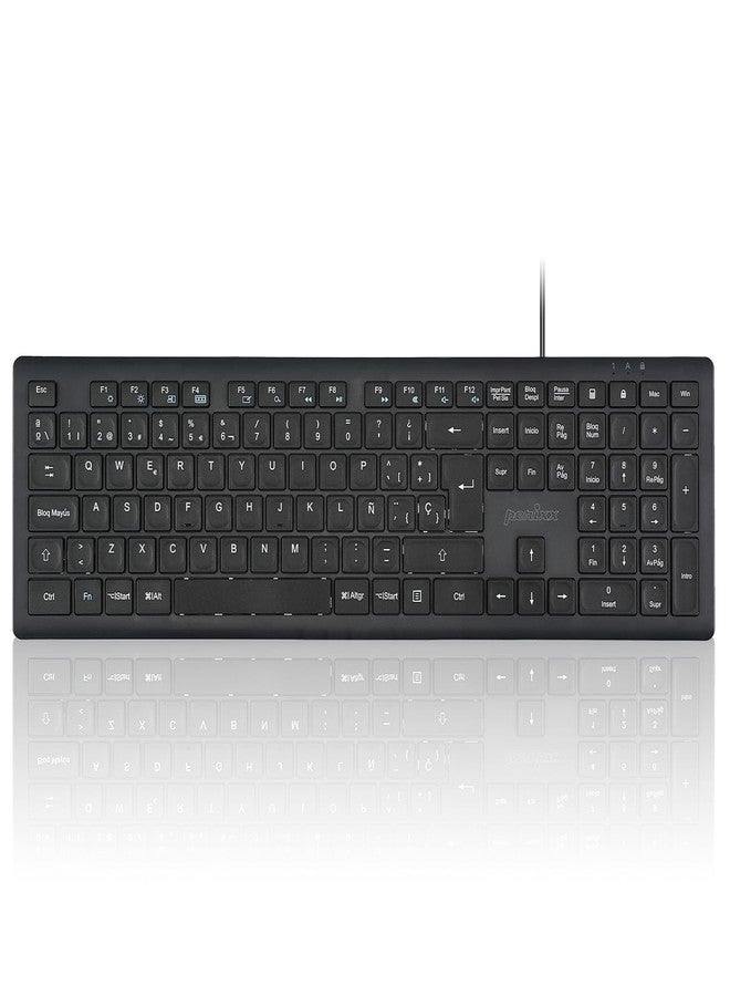 Perixx PERIBOARD-210 Teclado Full Size con Cable, diseño Ultra Delgado y teclas silenciosas, para ordenador, Laptop, PC y Escritorio, Disposición en español, Color - Image 1