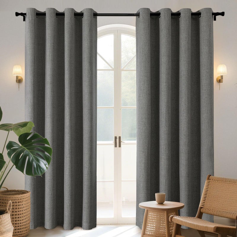 Joydeco Blackout Curtains 84 Inches Long 2 Panels Burg, Room Darkening Curtains for Bedroom, 100% Black Out Textured Thermal Drapes Privacy Protection 2 Panels Set(W52 x L84 Inch, Grey) - Image 1
